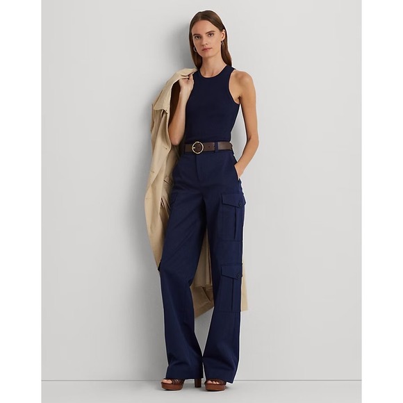 Lauren Ralph Lauren Pants - Lauren Ralph Lauren Navy Faille Cargo Pants High Rise Straight Leg 10 NWT 658381